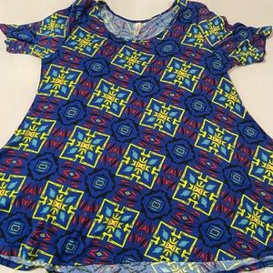 🌈 LulaRoe Colorful Blue Red Yellow Short Sleeve Tunic Top. Size L, Large